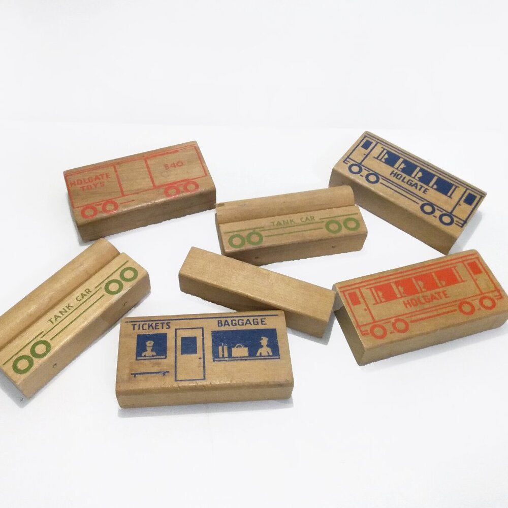 Vintage 1940's/50's Holgate 7 Wooden Train Pieces-Replacements/Add Ons